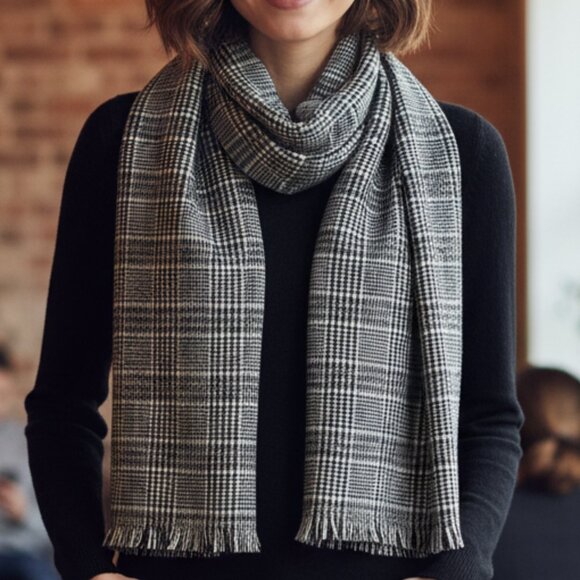 Lands' End CashTouch Black Glen Check Scarf - Picture 1 of 4
